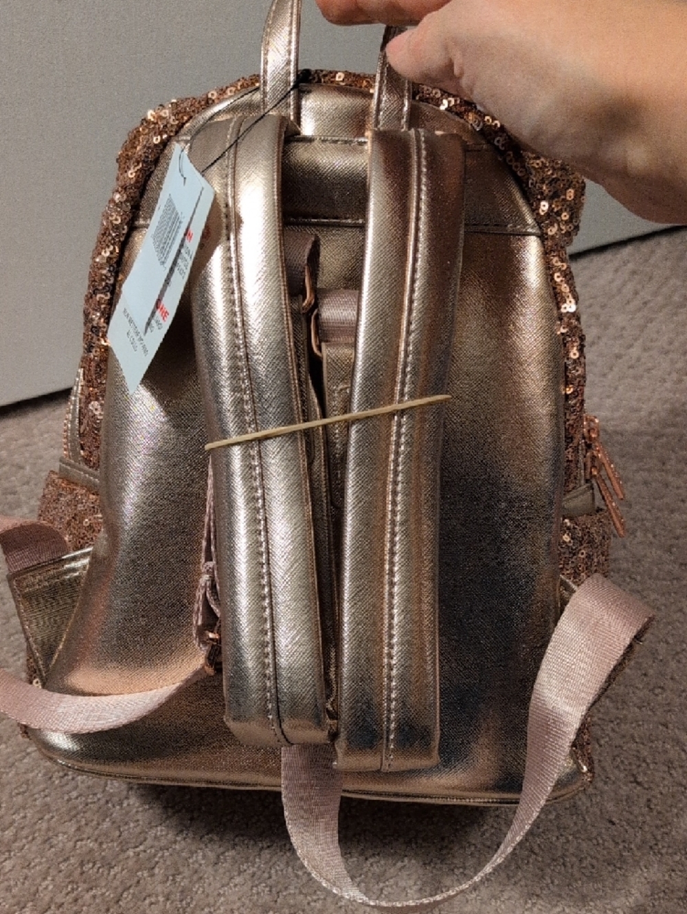 Loungefly Disney Parks Rose Gold Sequin Minnie Mouse Mini Backpack and Ears - Picture 3 of 9